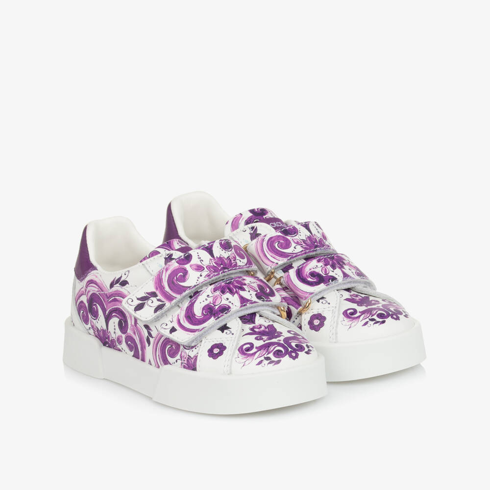Dolce & Gabbana-Girls Purple Leather Patterned Sneakers | Childrensalon Outlet