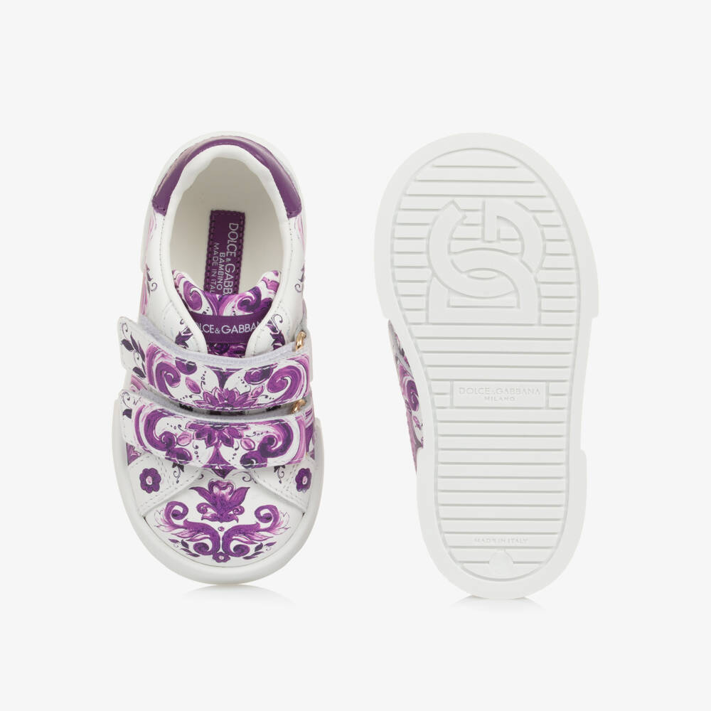 Dolce & Gabbana-Girls Purple Leather Patterned Sneakers | Childrensalon Outlet