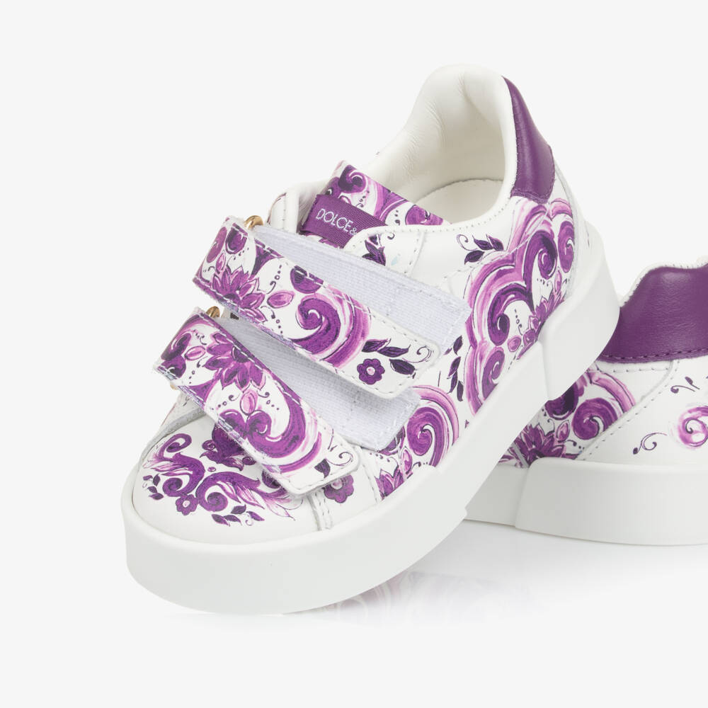 Dolce & Gabbana-Girls Purple Leather Patterned Sneakers | Childrensalon Outlet
