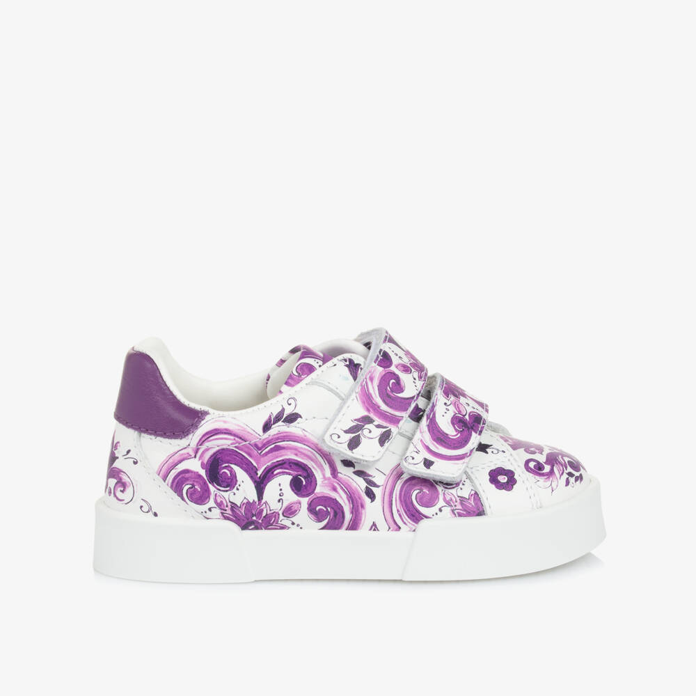 Dolce & Gabbana-Girls Purple Leather Patterned Sneakers | Childrensalon Outlet