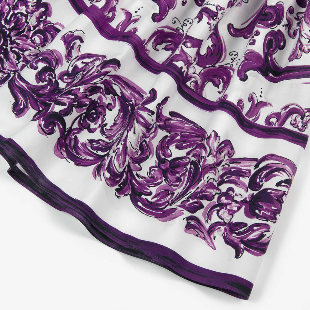 Dolce & Gabbana-Girls Purple Majolica Print Cotton Skirt with Shirred Waist | Childrensalon Outlet