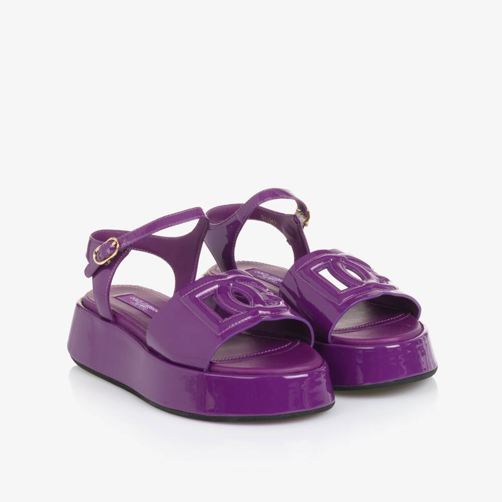Dolce & Gabbana-Girls Purple Patent Leather Platform Sandals | Childrensalon Outlet