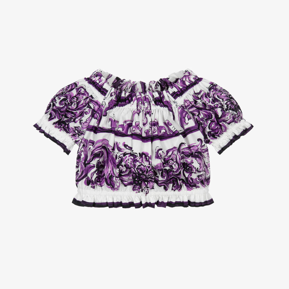 Dolce & Gabbana-بلوزة قطنية بنفسجية للبنات | Childrensalon Outlet