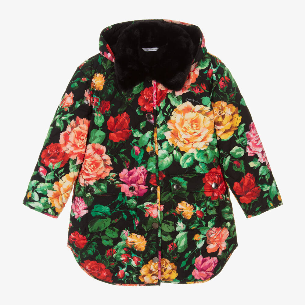 Dolce & Gabbana-Girls Quilted Coat with Floral Design | Childrensalon Outlet