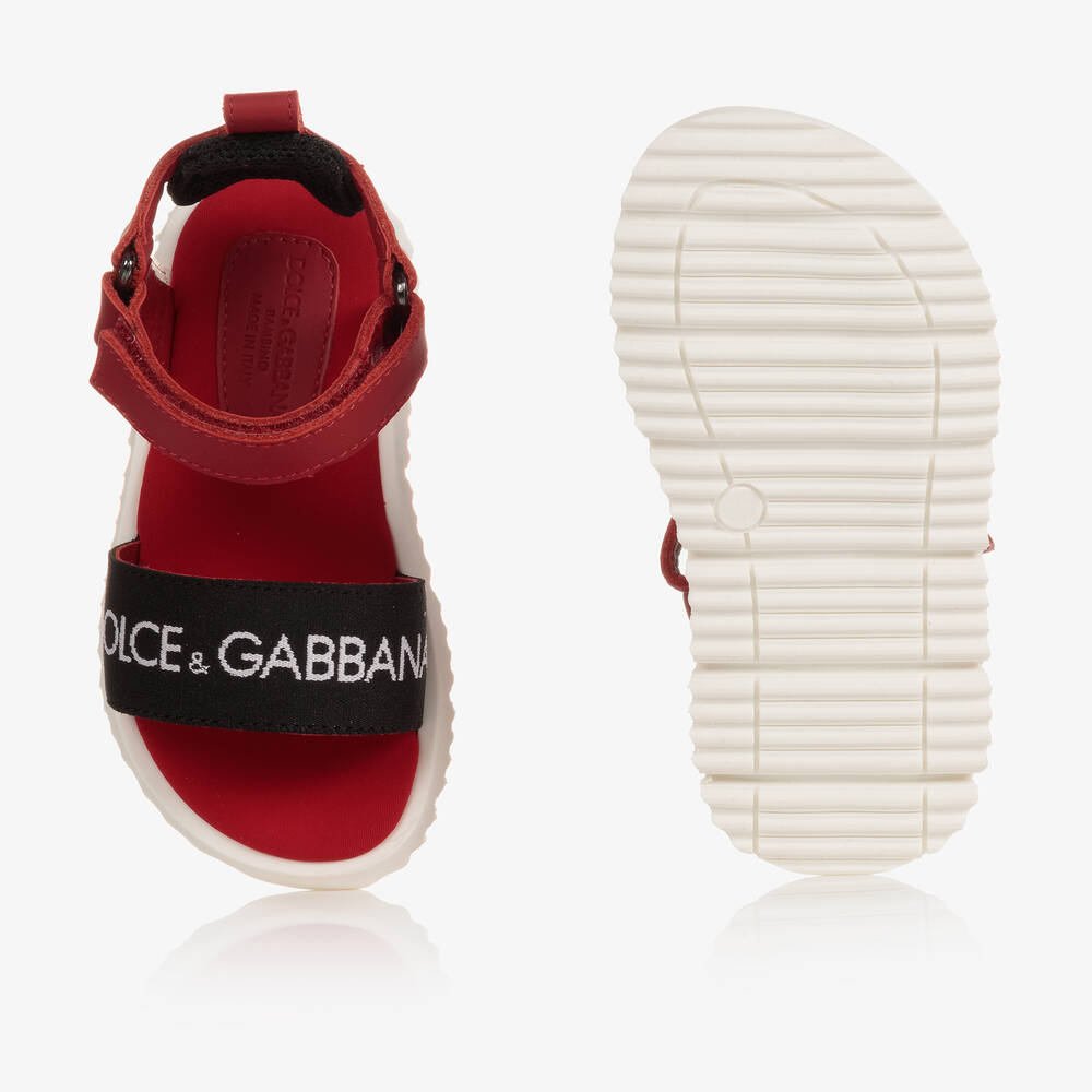 Dolce & Gabbana-Girls Red & Black Leather Logo Sandals | Childrensalon Outlet