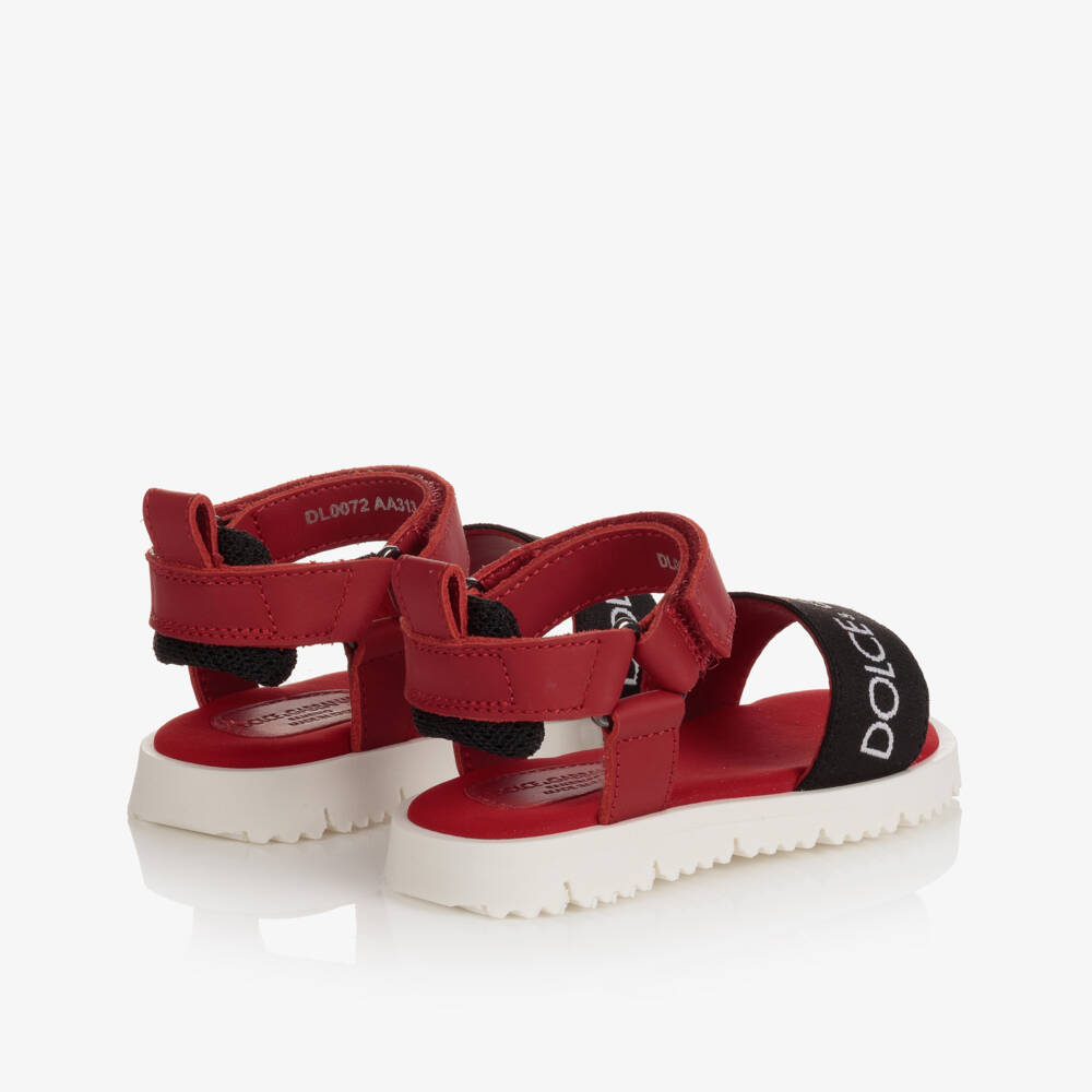 Dolce & Gabbana-Girls Red & Black Leather Logo Sandals | Childrensalon Outlet