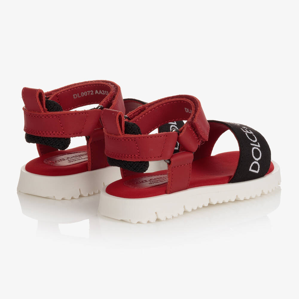 Dolce & Gabbana-Girls Red & Black Leather Logo Sandals | Childrensalon Outlet