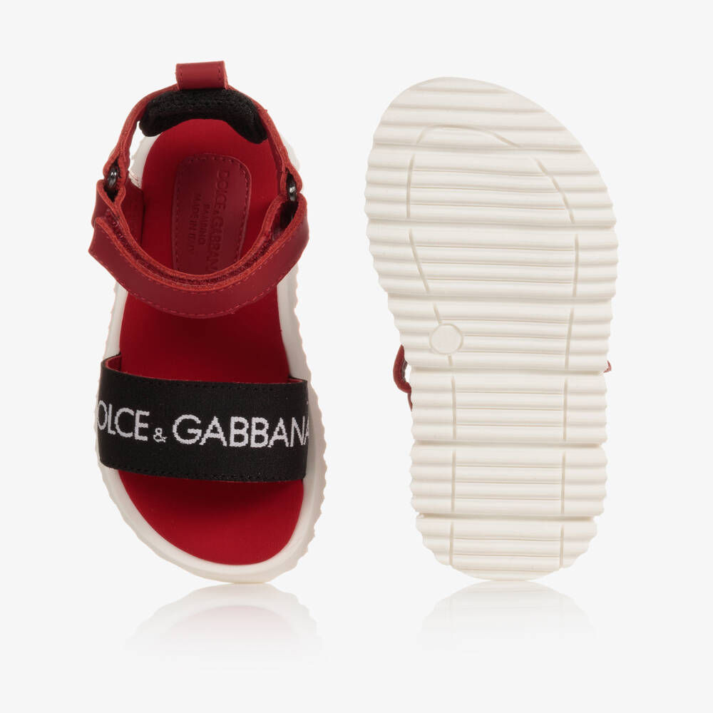Dolce & Gabbana-Girls Red & Black Leather Logo Sandals | Childrensalon Outlet