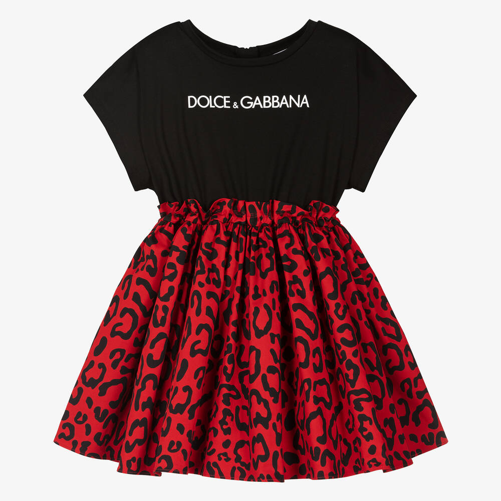 Dolce & Gabbana - Robe rouge et noire léopard fille | Childrensalon