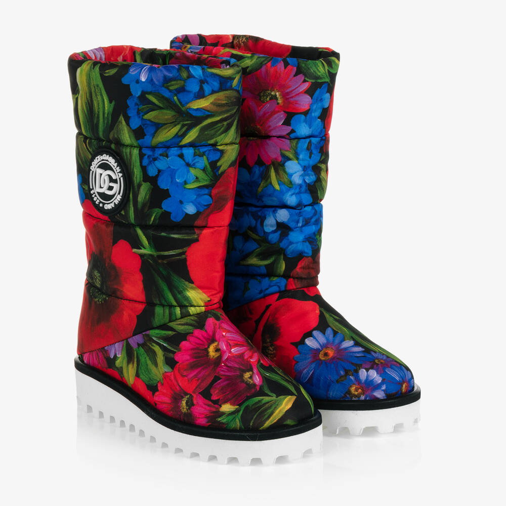 Dolce & Gabbana - Bottes rouges bleues fleurs Fille | Childrensalon