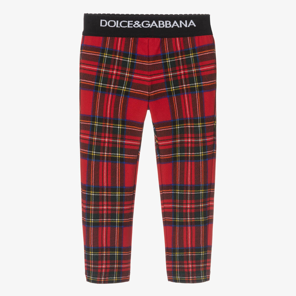 Dolce & Gabbana - ليغنغز قطن جيرسي كاروهات لون أحمر للبنات | Childrensalon