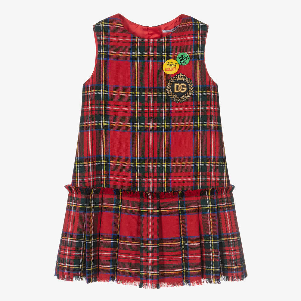 Dolce & Gabbana - Girls Red Check Wool Dress  | Childrensalon