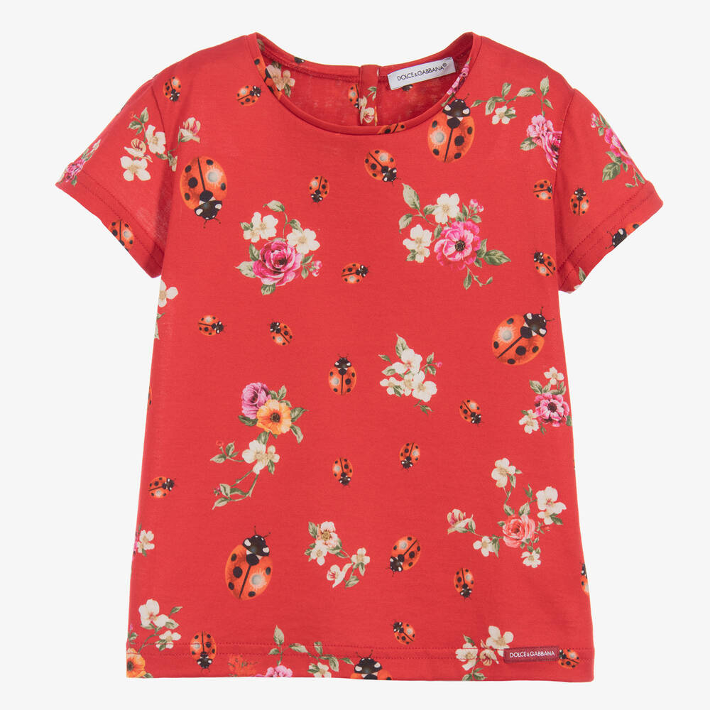 Dolce & Gabbana - Girls Red 'Coccinelle' T-Shirt | Childrensalon