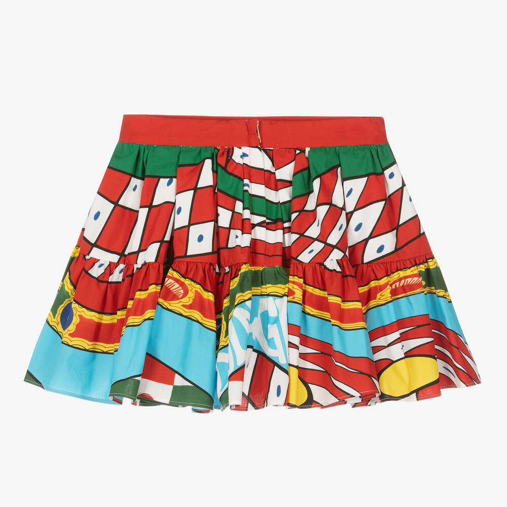 Dolce & Gabbana-تنورة قطن بوبلين لون أحمر بطبعة ملونة | Childrensalon Outlet