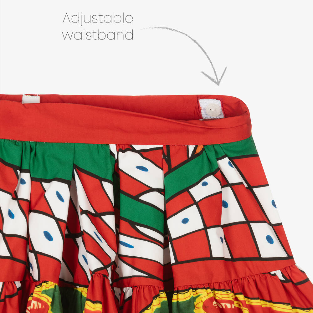 Dolce & Gabbana-تنورة قطن بوبلين لون أحمر بطبعة ملونة | Childrensalon Outlet