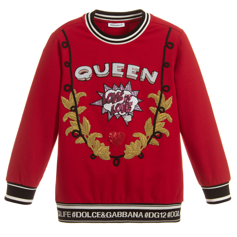 Dolce & Gabbana - Girls Red Cotton Sweatshirt | Childrensalon