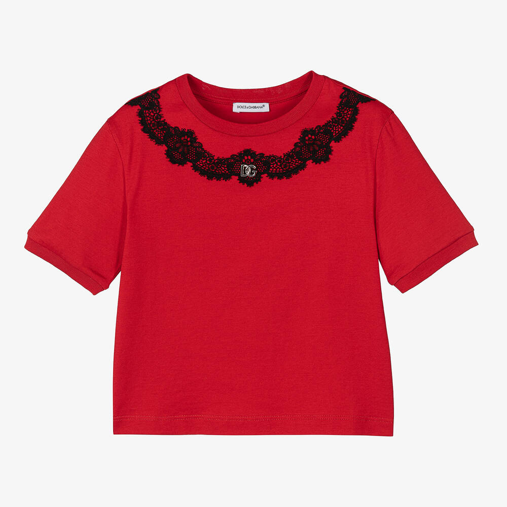 Dolce & Gabbana - تيشيرت قطن لون أحمر للبنات | Childrensalon