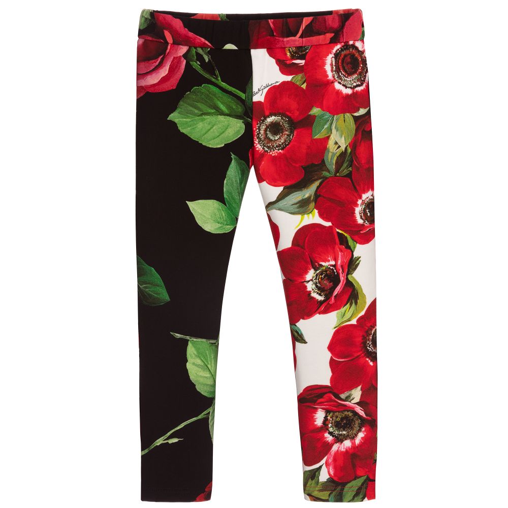 Dolce & Gabbana - Girls Red Floral Leggings | Childrensalon