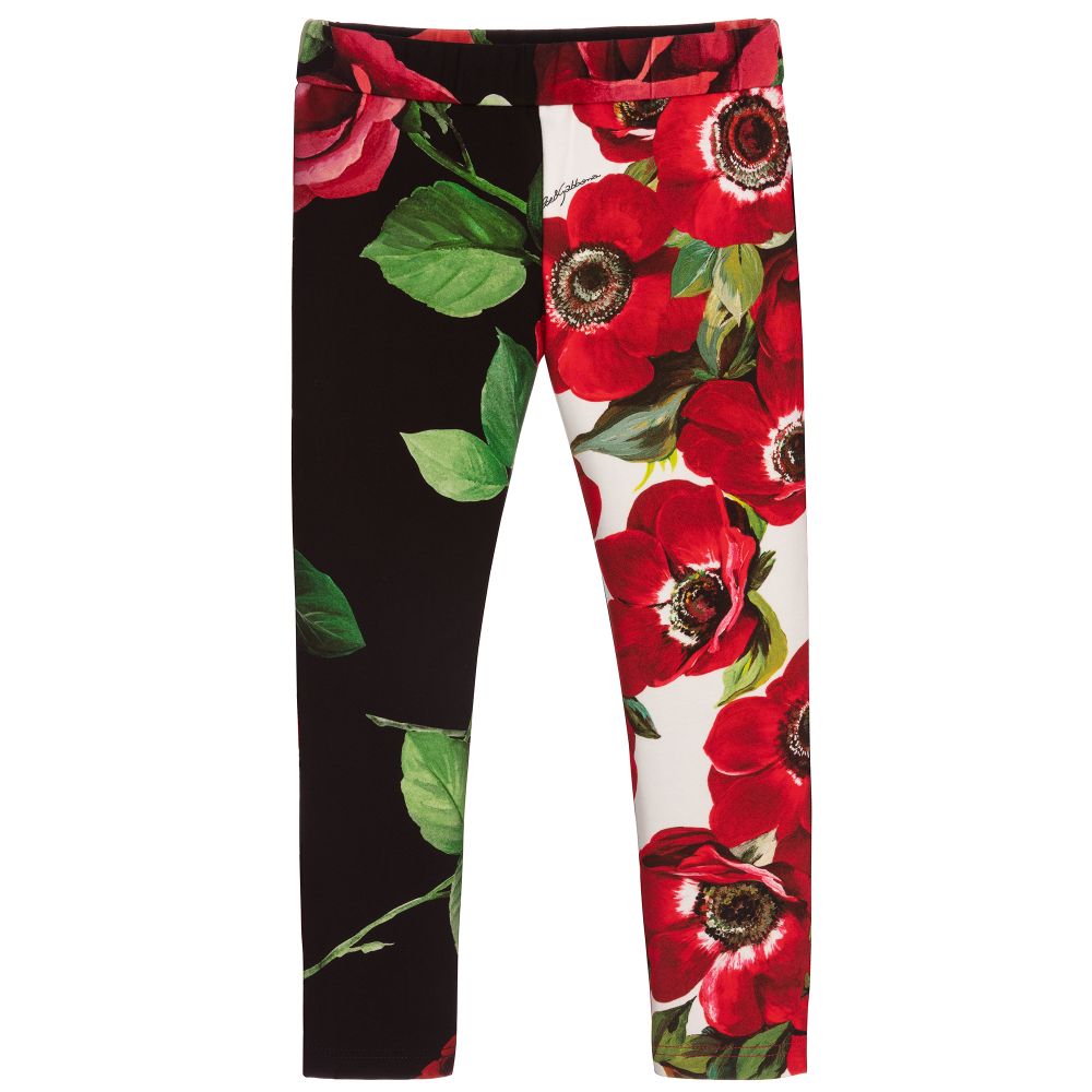 Dolce & Gabbana-Girls Red Floral Leggings | Childrensalon Outlet