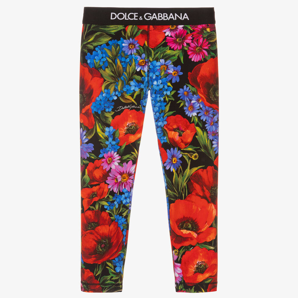 Dolce & Gabbana-ليغنغز قطن جيرسي لون أحمر بطبعة ورود للبنات | Childrensalon Outlet
