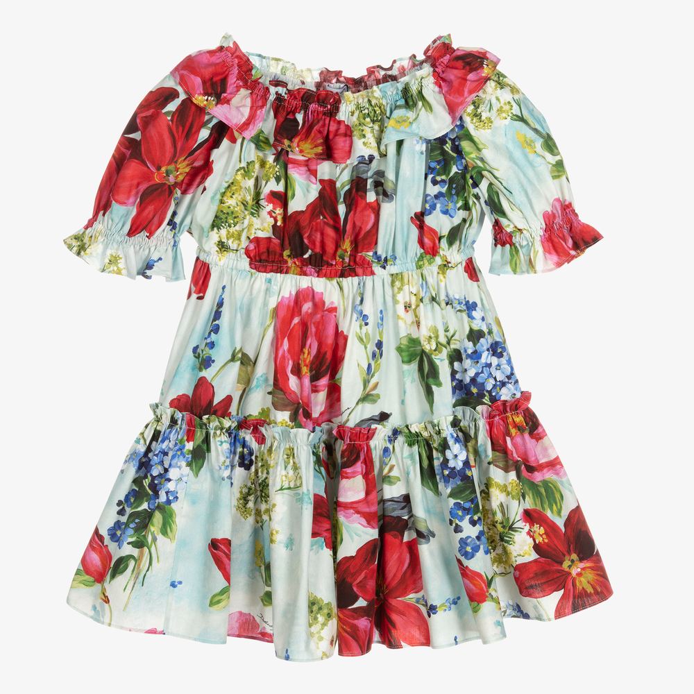 Dolce & Gabbana - Girls Red Garden Print Dress  | Childrensalon