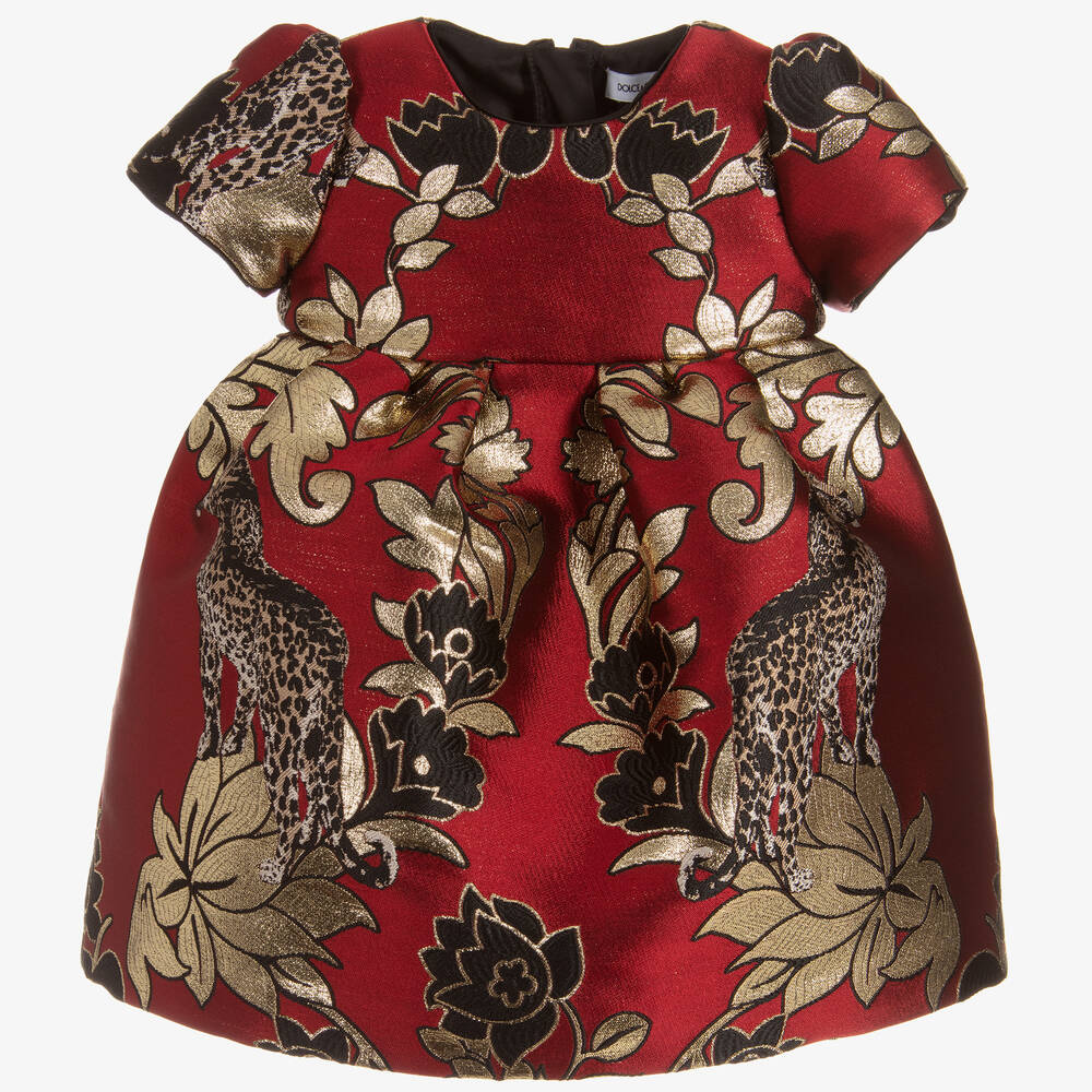 Dolce & Gabbana - فستان و سروال جاكارد لون أحمر للمولودات  | Childrensalon