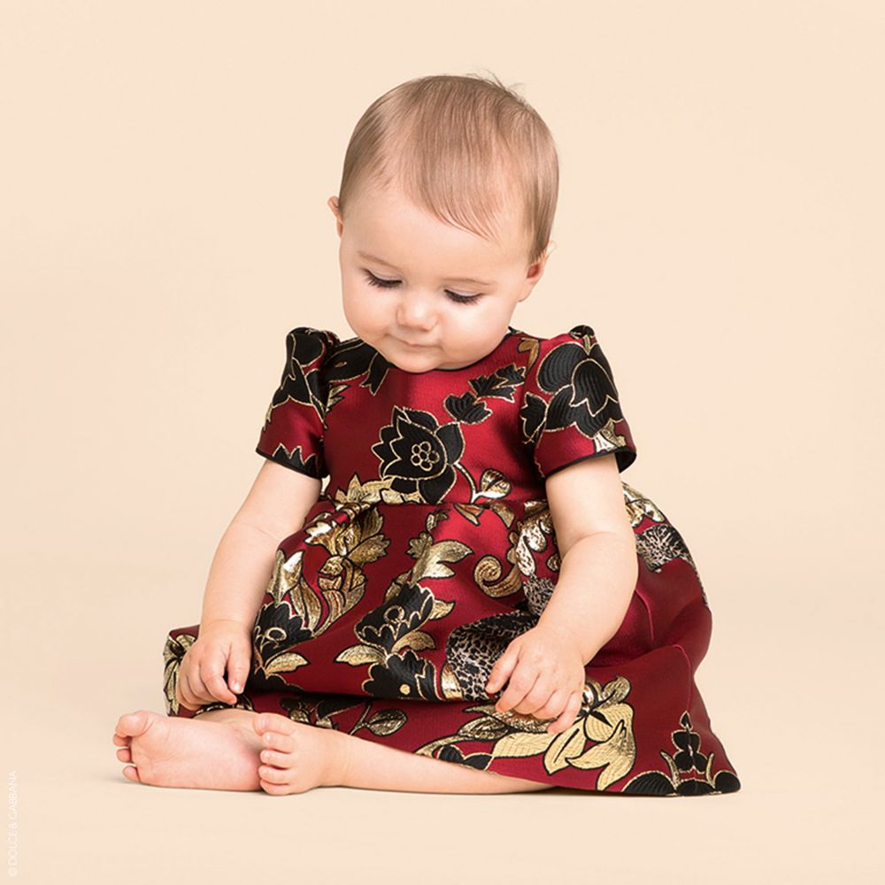 Dolce Gabbana Girls Red Jacquard Dress