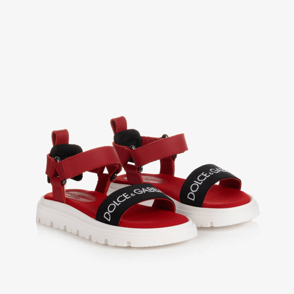 Dolce & Gabbana-Girls Red Leather Logo Sandals | Childrensalon Outlet