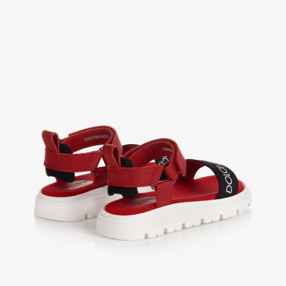 Dolce & Gabbana-Girls Red Leather Logo Sandals | Childrensalon Outlet