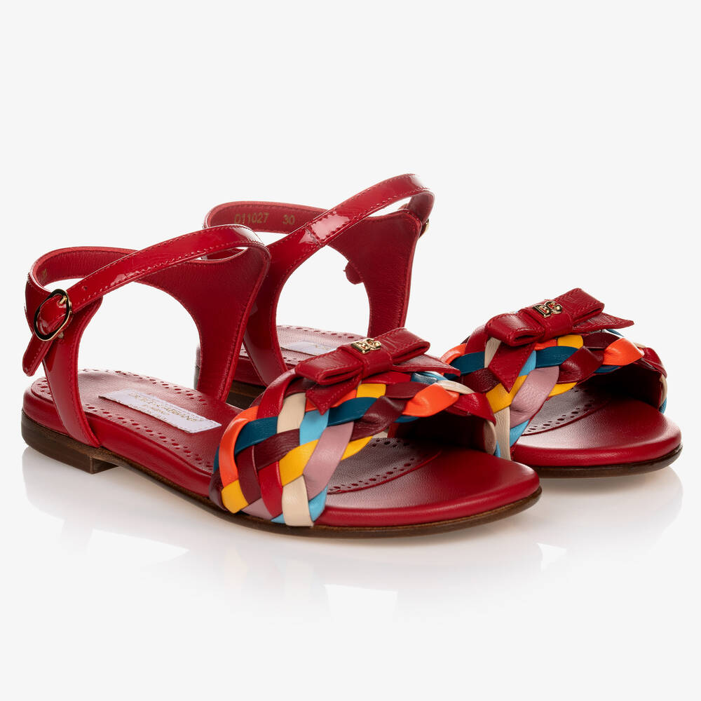 Dolce & Gabbana - Girls Red Leather Sandals | Childrensalon