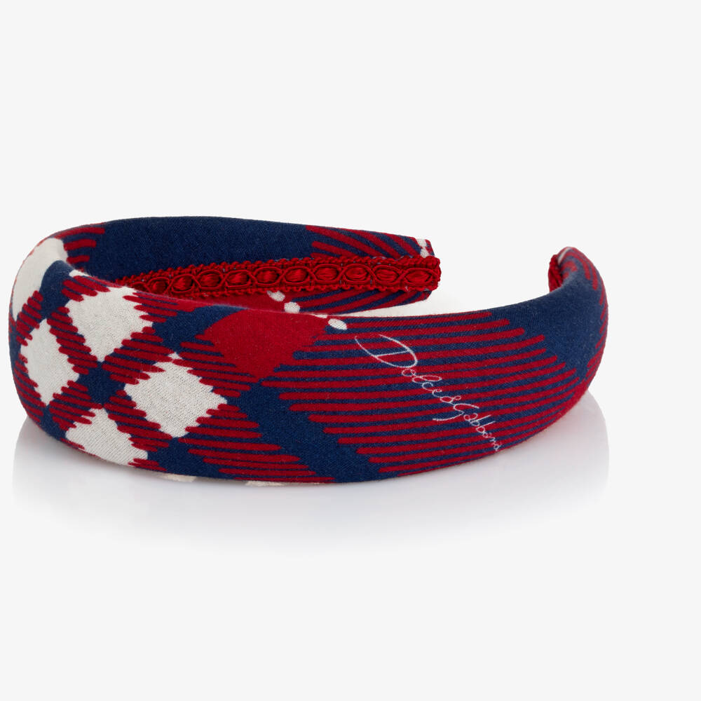 Dolce & Gabbana-Girls Red & Navy Blue Tartan Check Hairband | Childrensalon Outlet