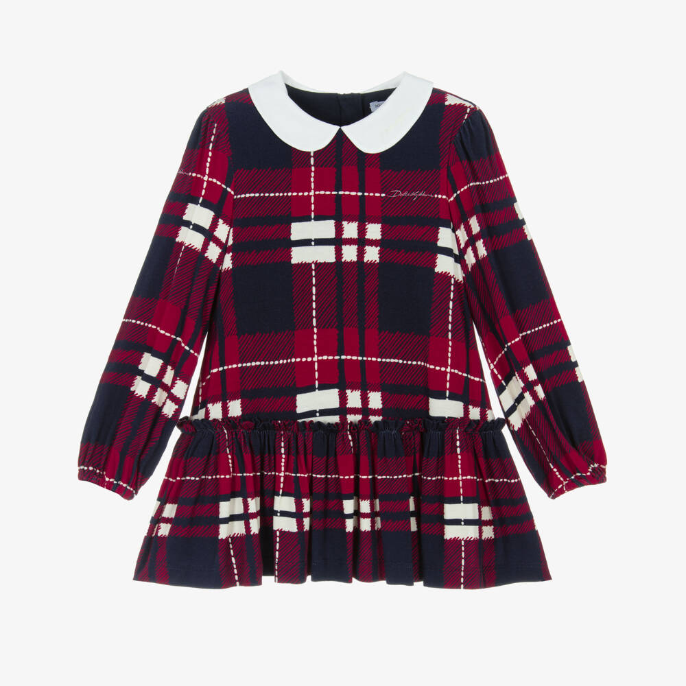 Dolce & Gabbana-Girls Red & Navy Blue Tartan Jersey Dress | Childrensalon Outlet