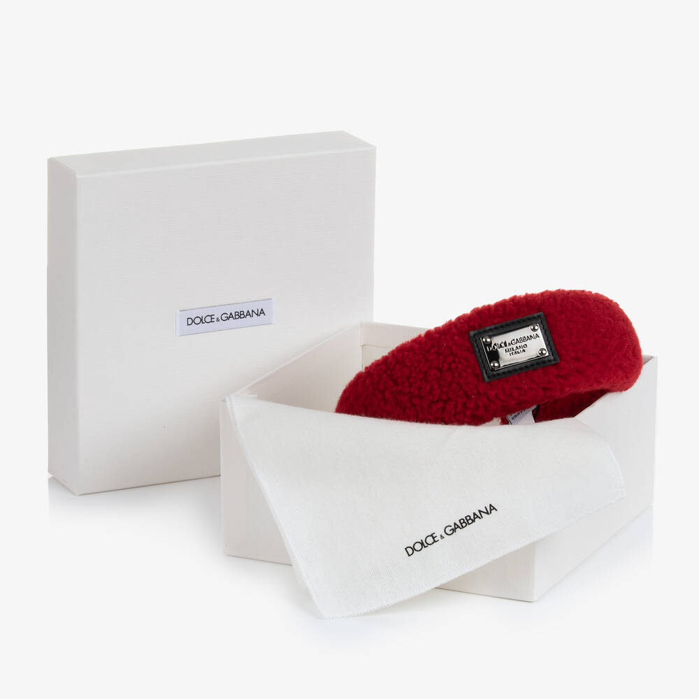 Dolce Gabbana Girls Red Padded Shearling Hairband