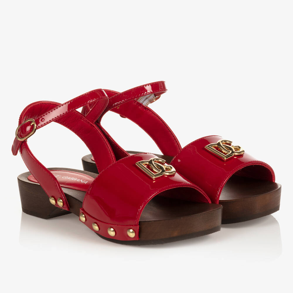 Dolce Gabbana Sandales rouges vernies DG Fille Childrensalon