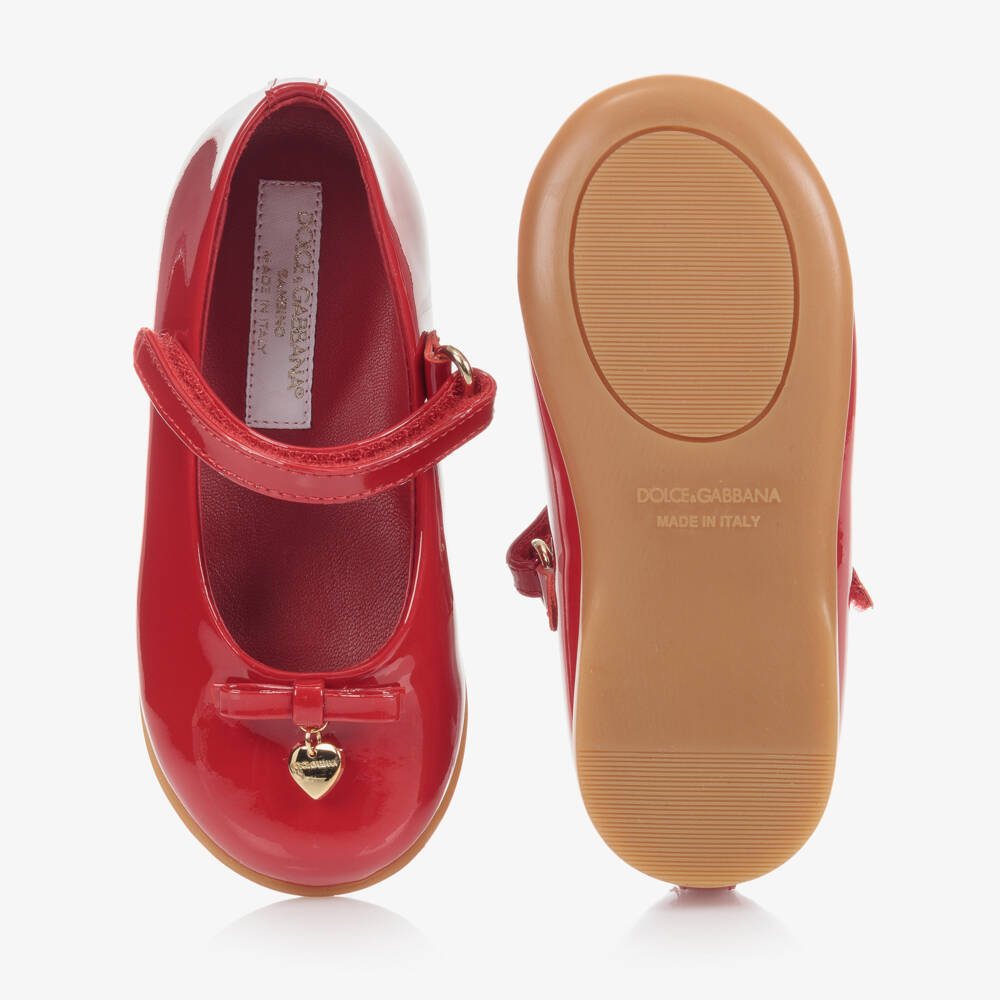 Dolce & Gabbana-Girls Red Patent Leather Shoes With Heart Charm | Childrensalon Outlet