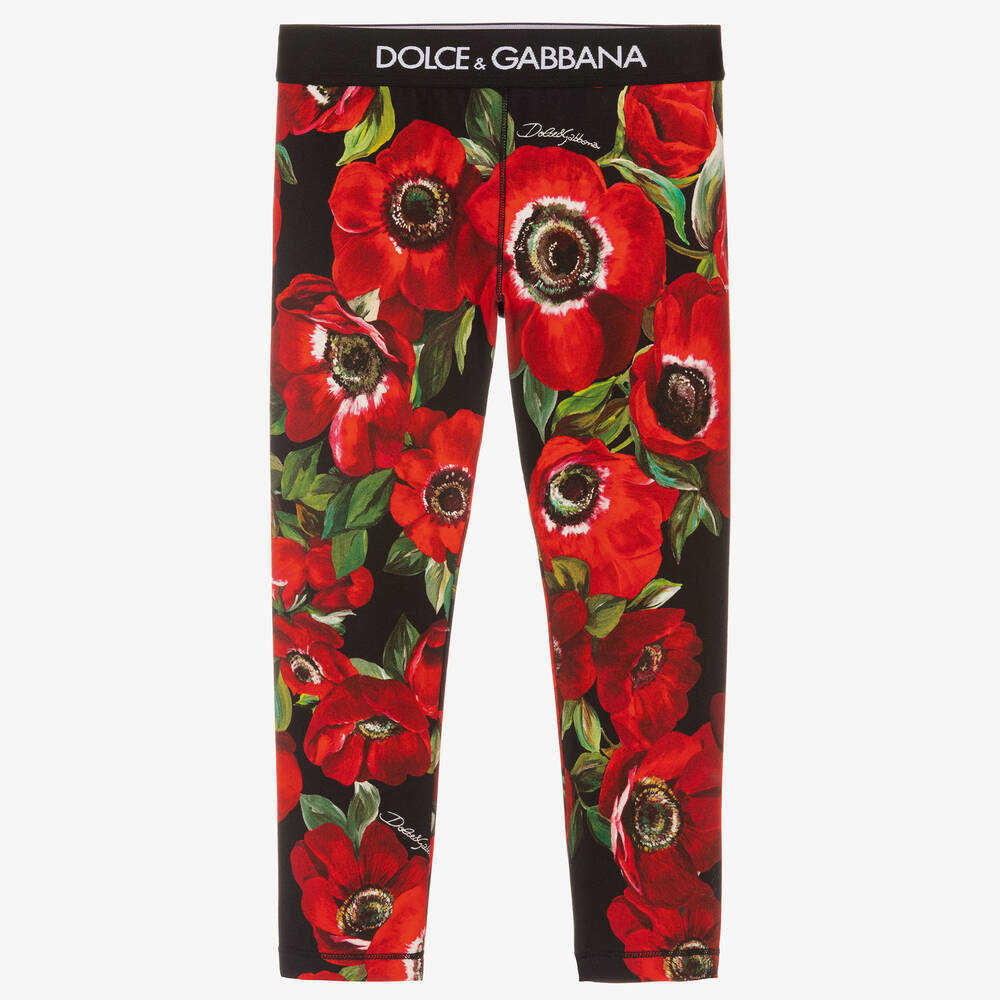 Dolce & Gabbana - Rote Leggings mit Mohn-Print (M) | Childrensalon