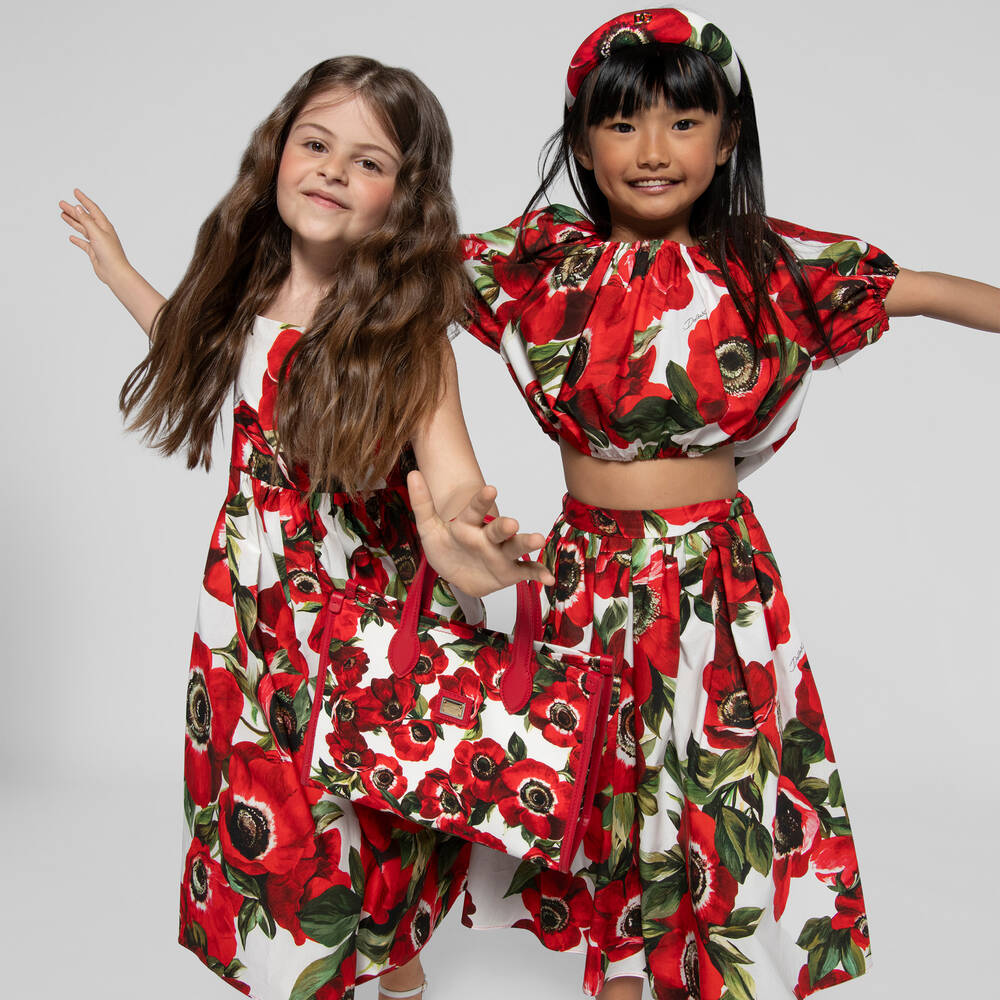 Dolce & Gabbana-بلوز قطن بوبلين لون أحمر وأبيض للبنات | Childrensalon Outlet