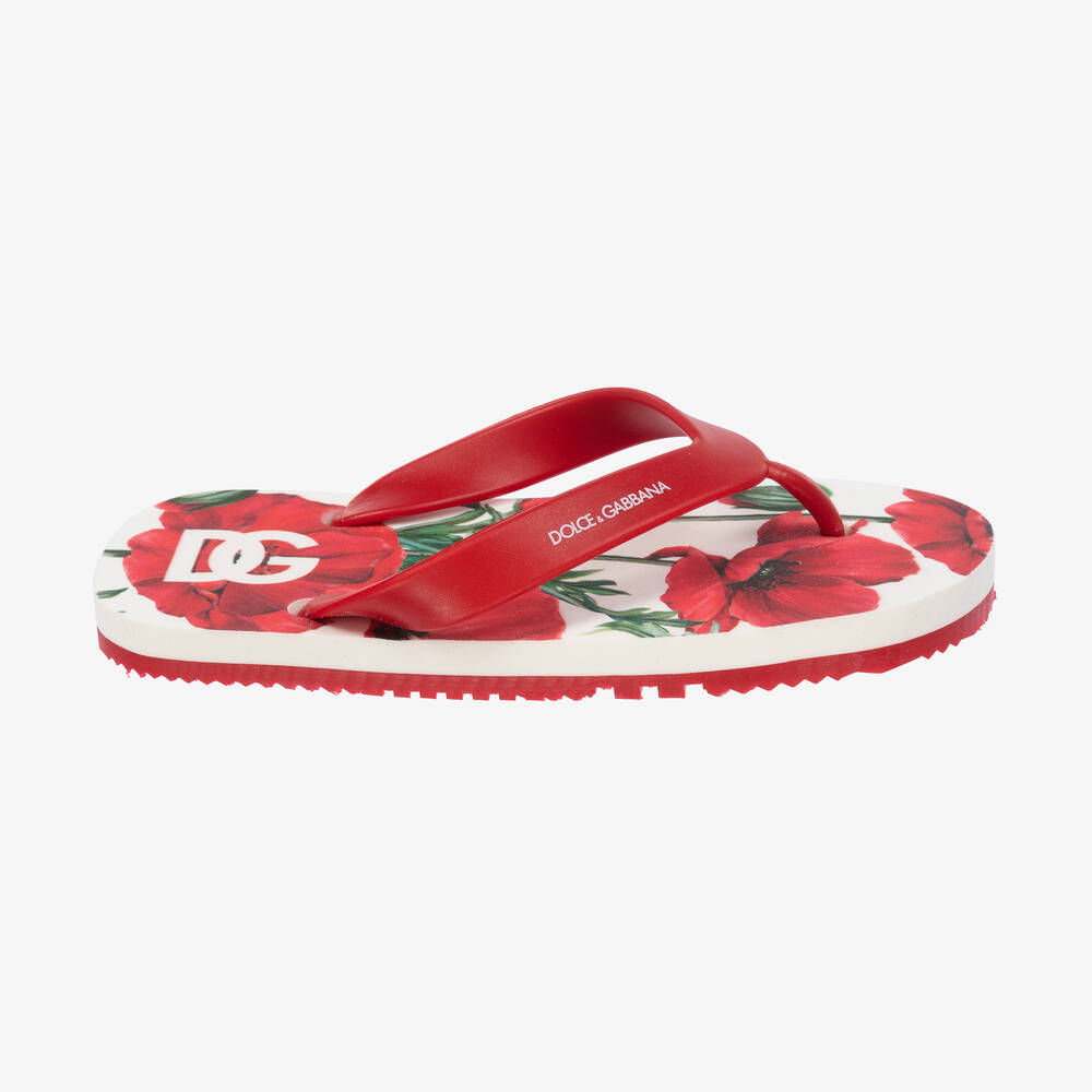 Dolce & Gabbana-Girls Red Poppy Print Flip-Flops | Childrensalon Outlet