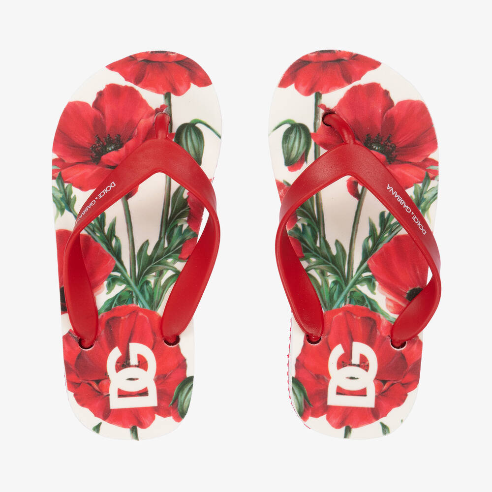 Dolce & Gabbana - Rote Flip-Flops mit Mohnblumen | Childrensalon