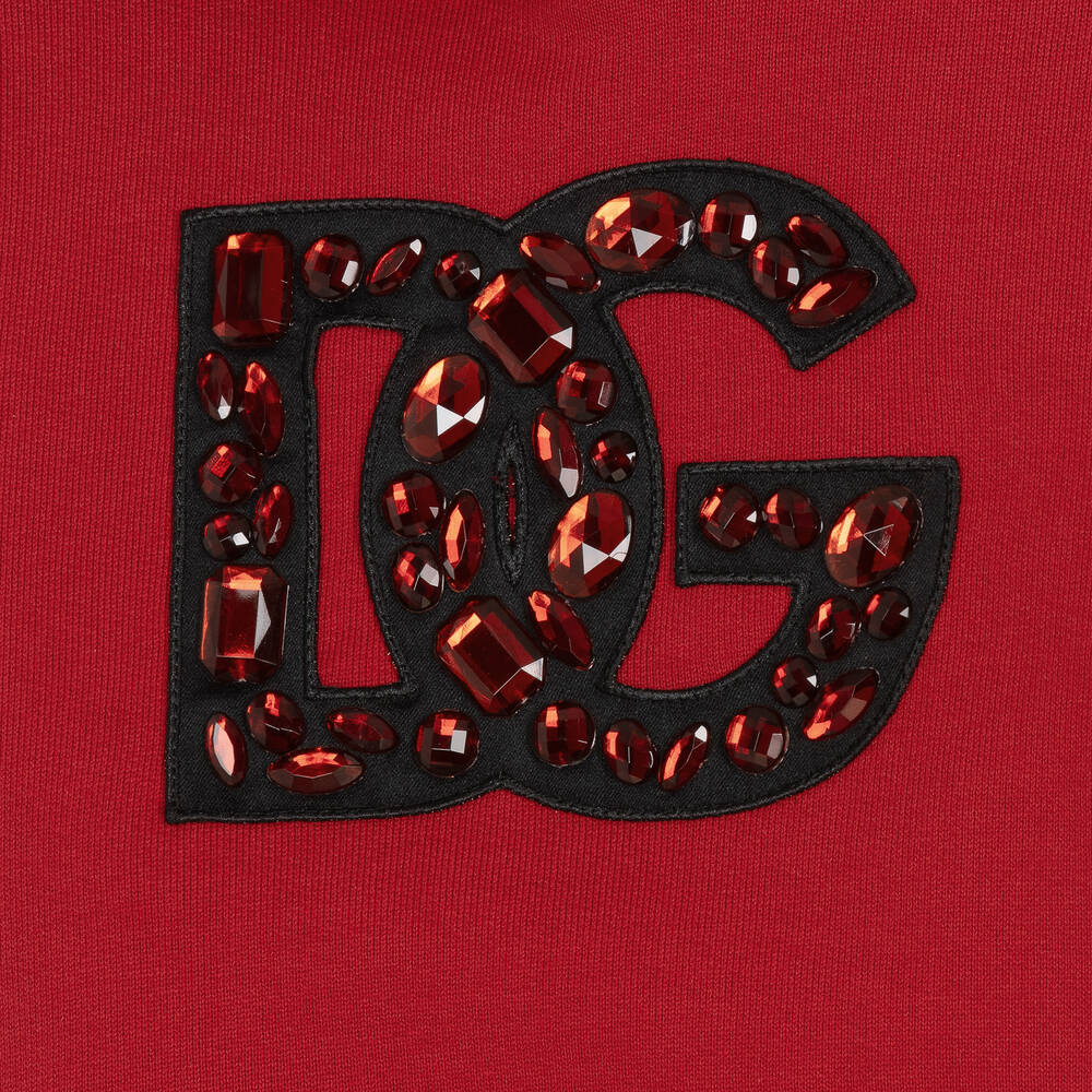Dolce & Gabbana-Красная худи DG со стразами для девочек | Childrensalon Outlet