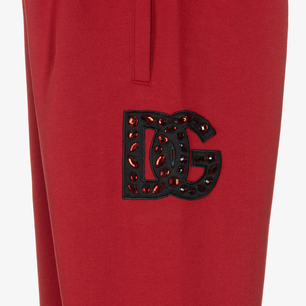 Dolce & Gabbana-Girls Red Rhinestone DG Joggers | Childrensalon Outlet