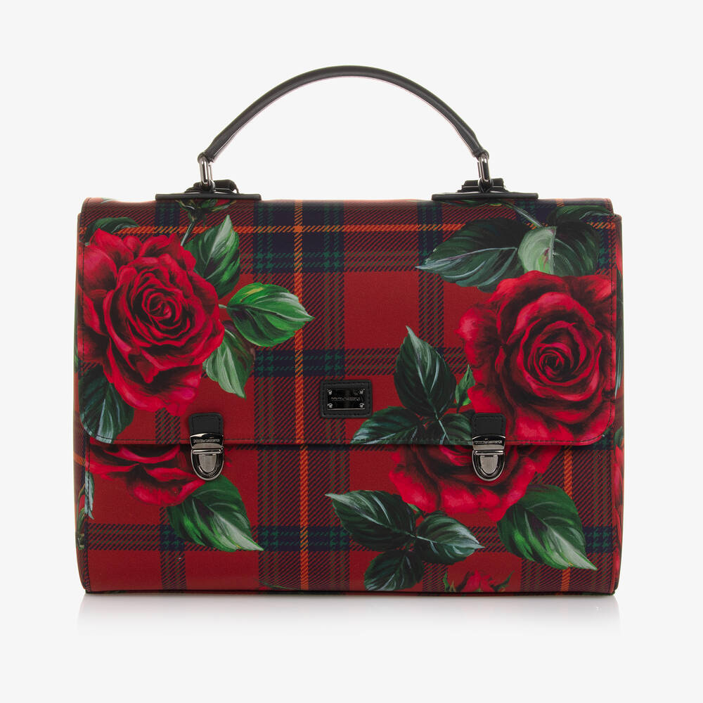 Dolce & Gabbana - Girls Red Rose Tartan Backpack (34cm) | Childrensalon
