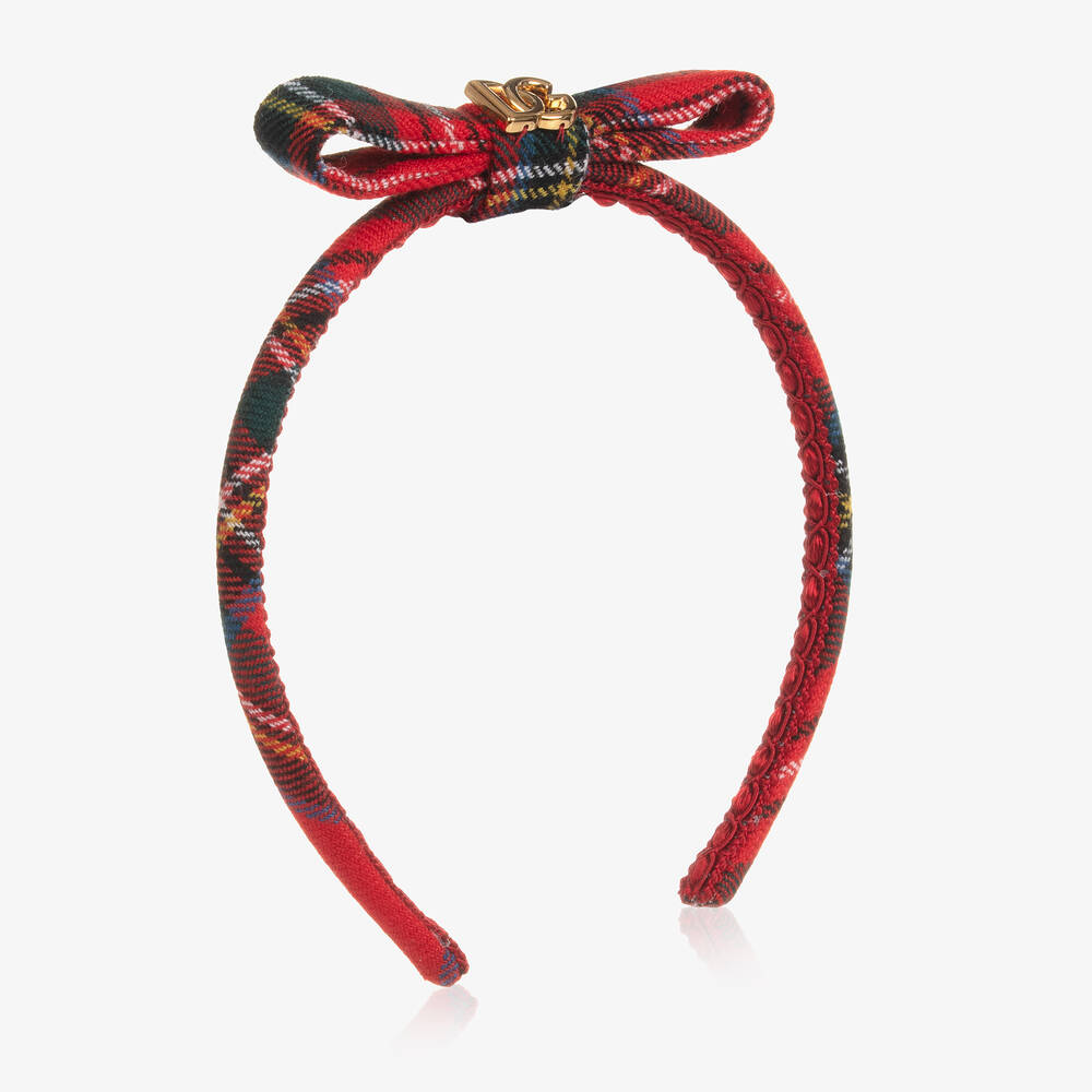 Dolce & Gabbana - Girls Red Tartan DG Bow Hairband | Childrensalon