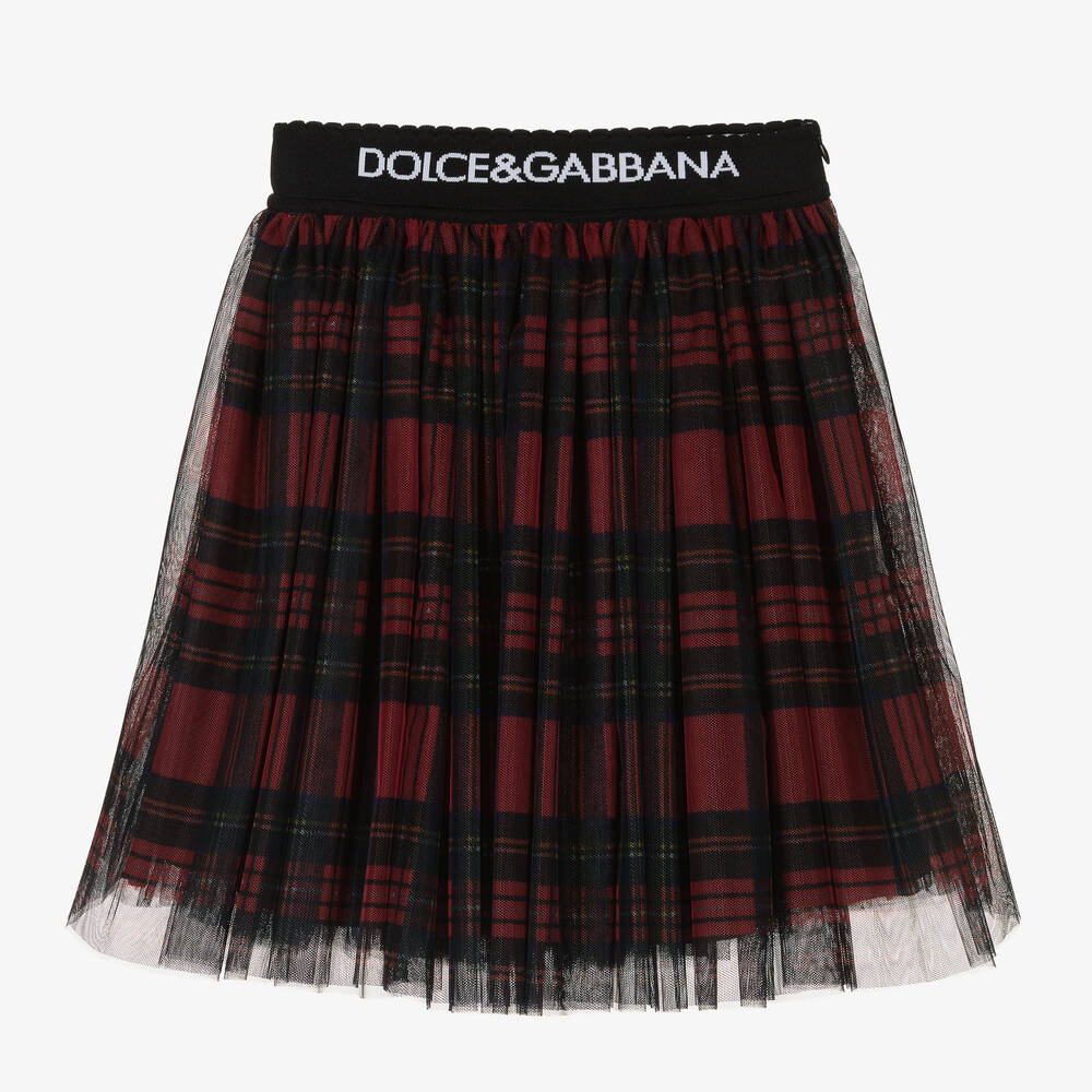 Dolce & Gabbana - Girls Red Tartan Tulle Skirt | Childrensalon