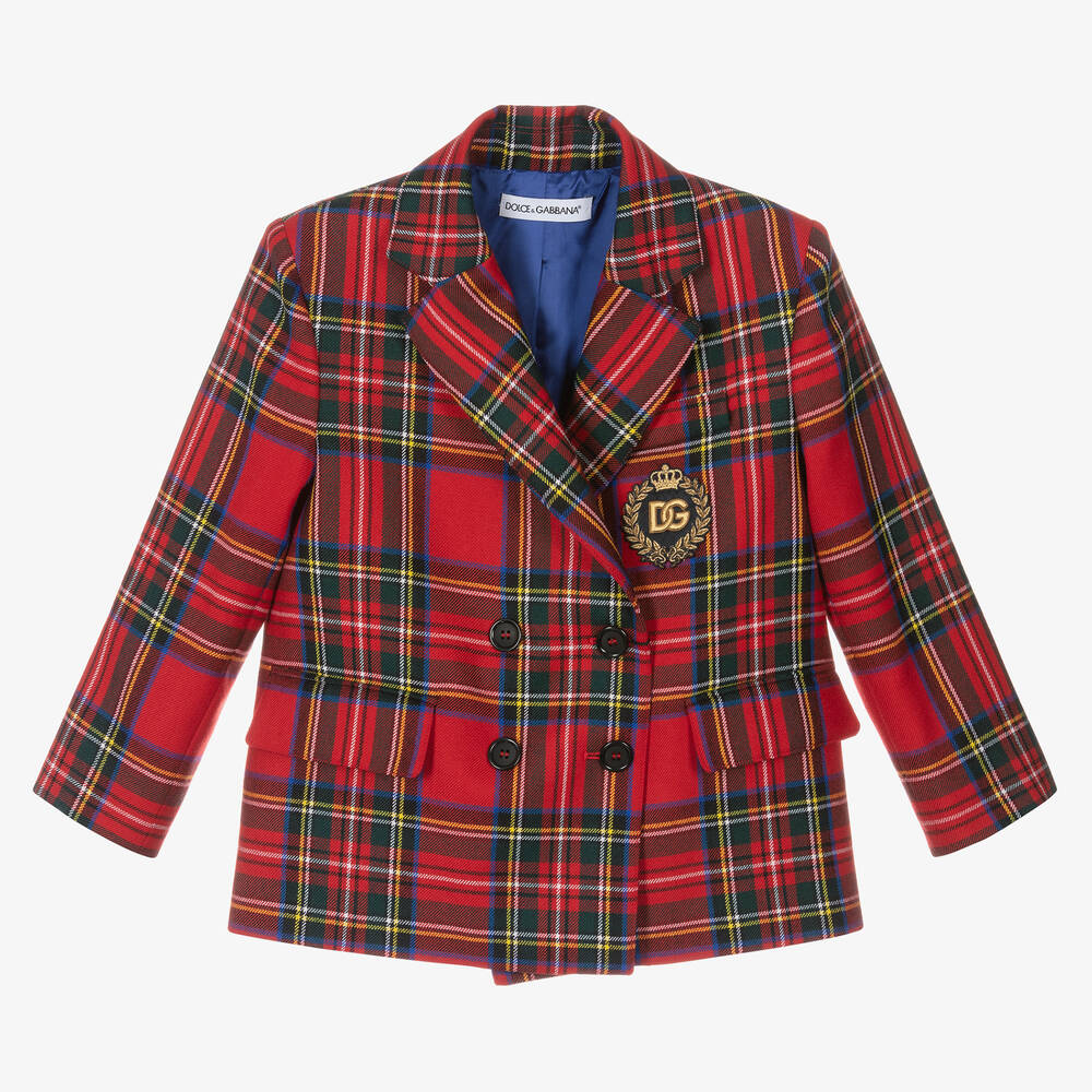 Dolce & Gabbana - Girls Red Tartan Wool Blazer | Childrensalon