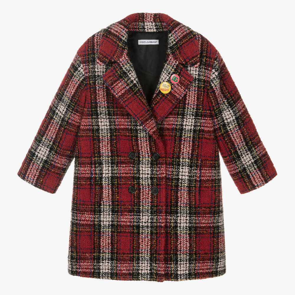 Dolce & Gabbana - Manteau tartan rouge laine Fille  | Childrensalon