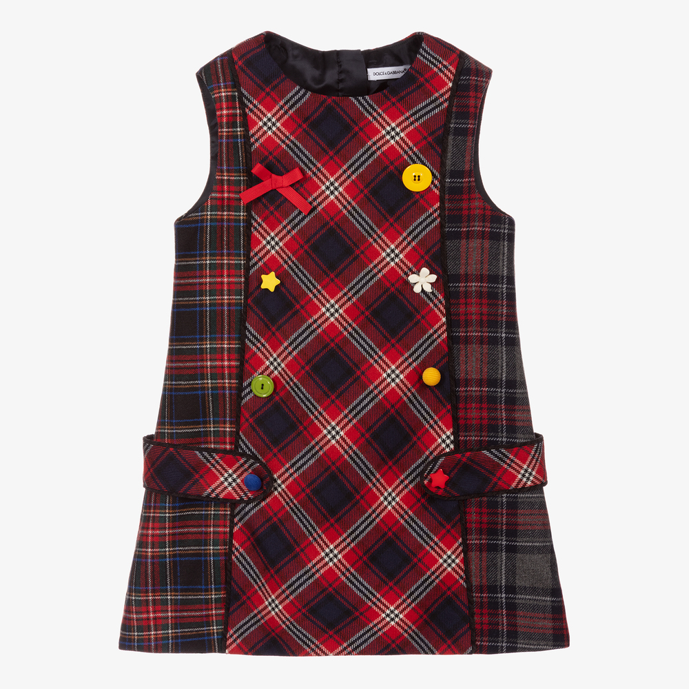 Dolce & Gabbana - Красное шерстяное платье в шотландскую клетку для девочек | Childrensalon