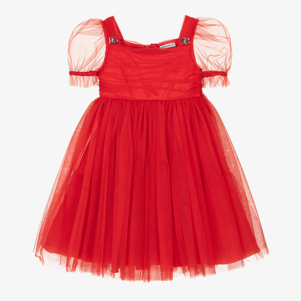 Dolce Gabbana Robe rouge en tulle DG fille Childrensalon Outlet