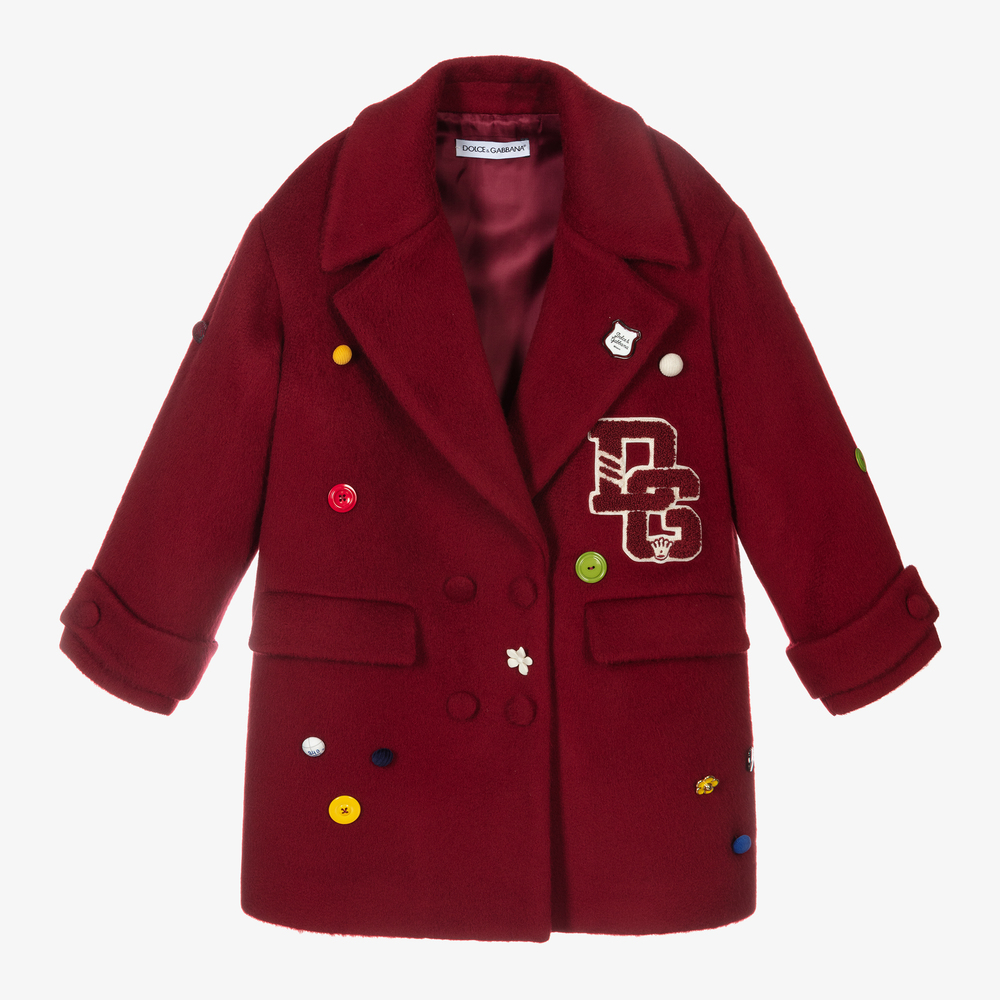 Dolce & Gabbana - معطف صوف لون أحمر برغندي للبنات | Childrensalon