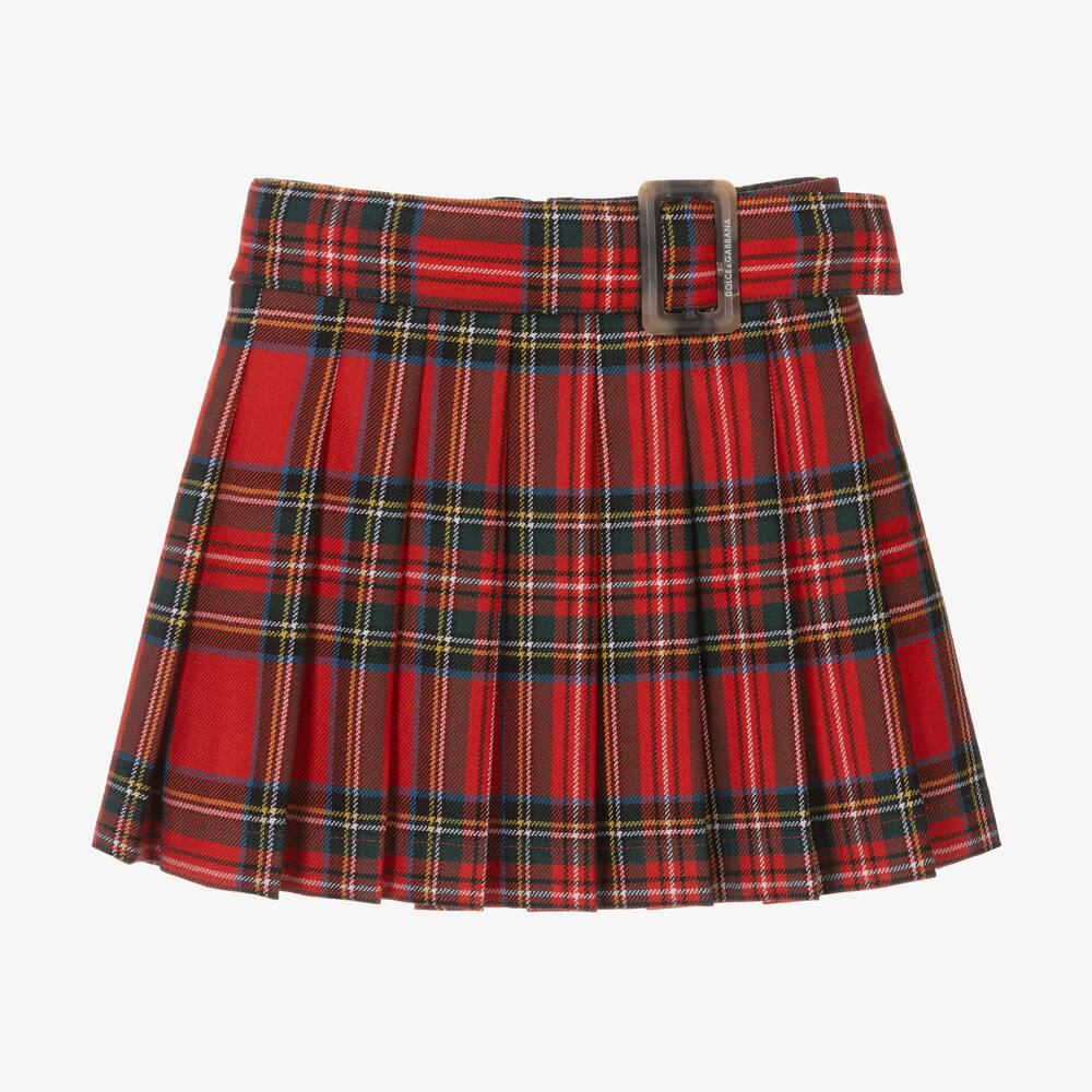 Dolce & Gabbana - Girls Red Wool Tartan Skirt | Childrensalon